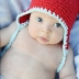 6-24m Cotton Mini Monkey Flap Hat Cherry with Aqua trim