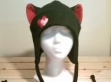 DEVIL BLACK / RED AVIATOR Valentine hearts earflap KITTY cat HAT