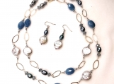 Blue Quartz, Freshwater Pearl & Chech Crystal Chain Set