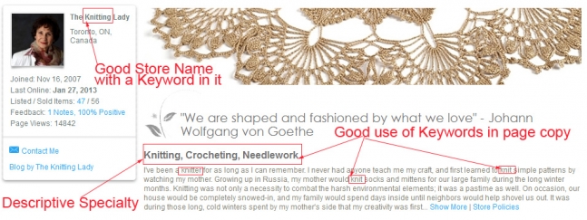 Knitting Lady - good example of keywords use.