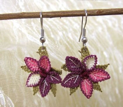 Burgundy and pink earrings from Crochet
