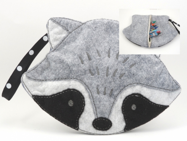 Kids zipper bag raccoon bag wool felt zipper pouch