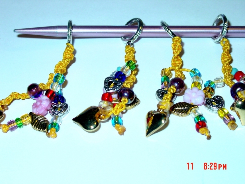 Set of 4 Glass Beaded Macrame Knitting Stitch Markers by beadbuggy