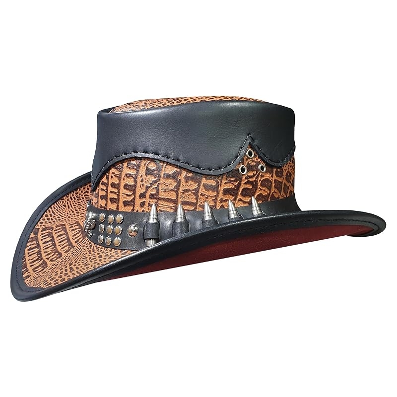 Crocodile Texture Hunter Leather Hat by Walletsnhats4u, Hats