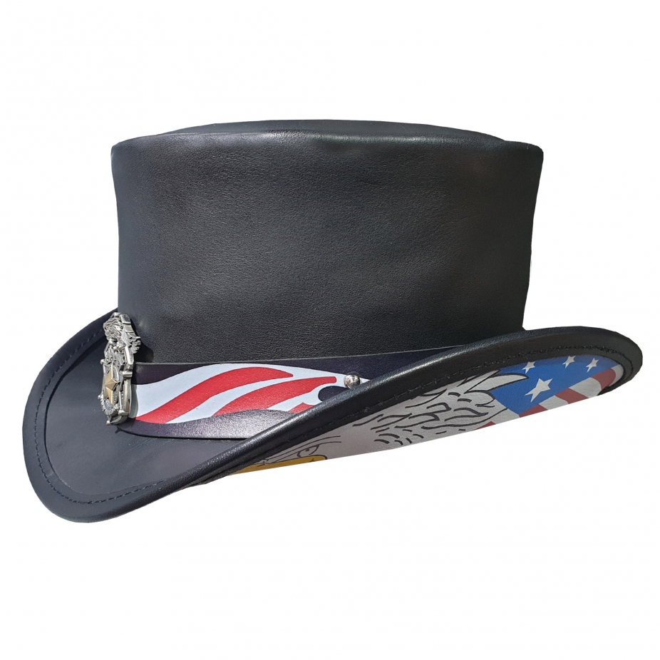 Patriotic Biker Black Leather Short Top Hat by Walletsnhats4u, Hats