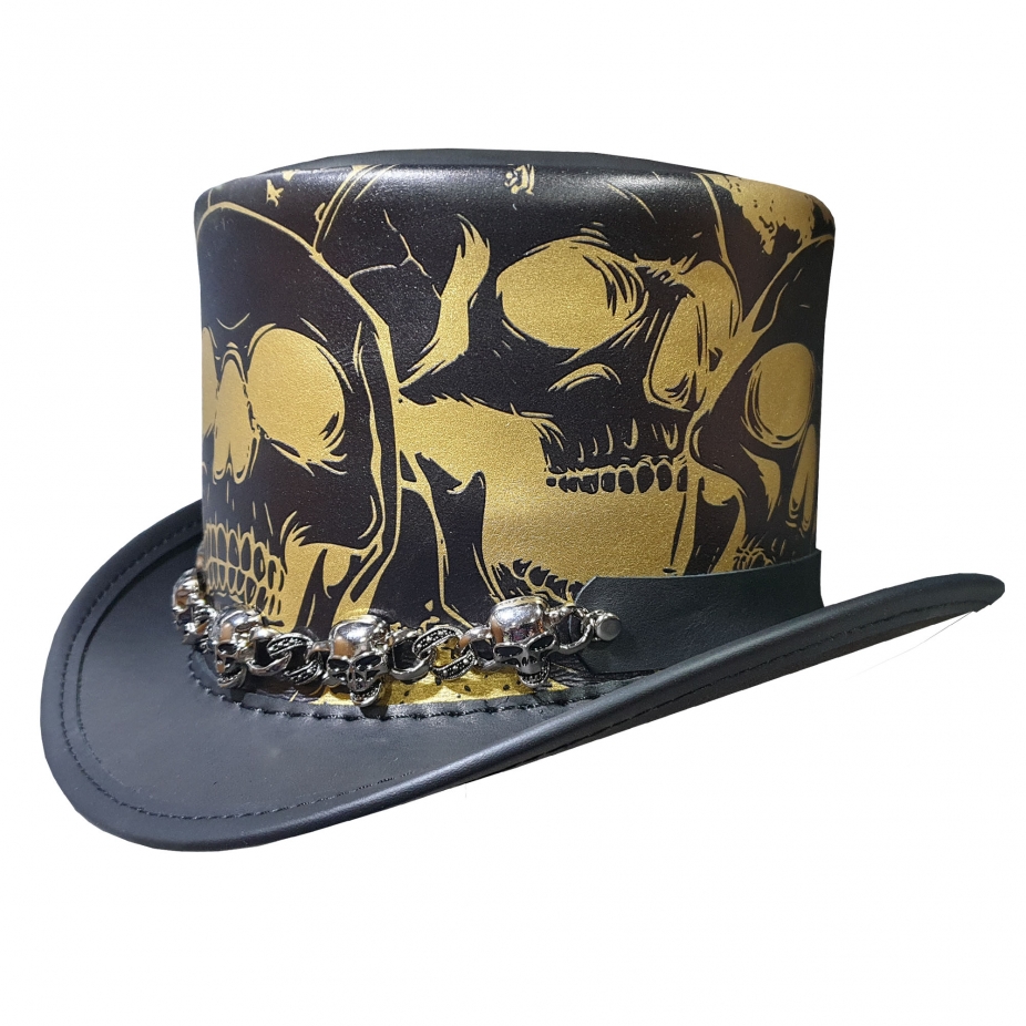 Seven Skulls Mens Black Leather Top Hat by Walletsnhats4u, Hats