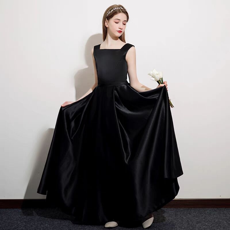 Flower Girl Dress Black Embroidered Christmas Dress Girls Birthday Ball Gown
