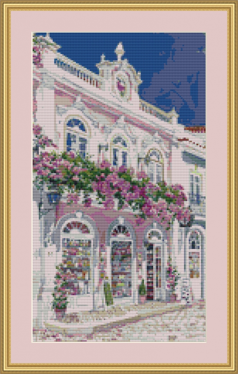Pink Shop Front Cross Stitch Pattern by Avalon Cross Stitch