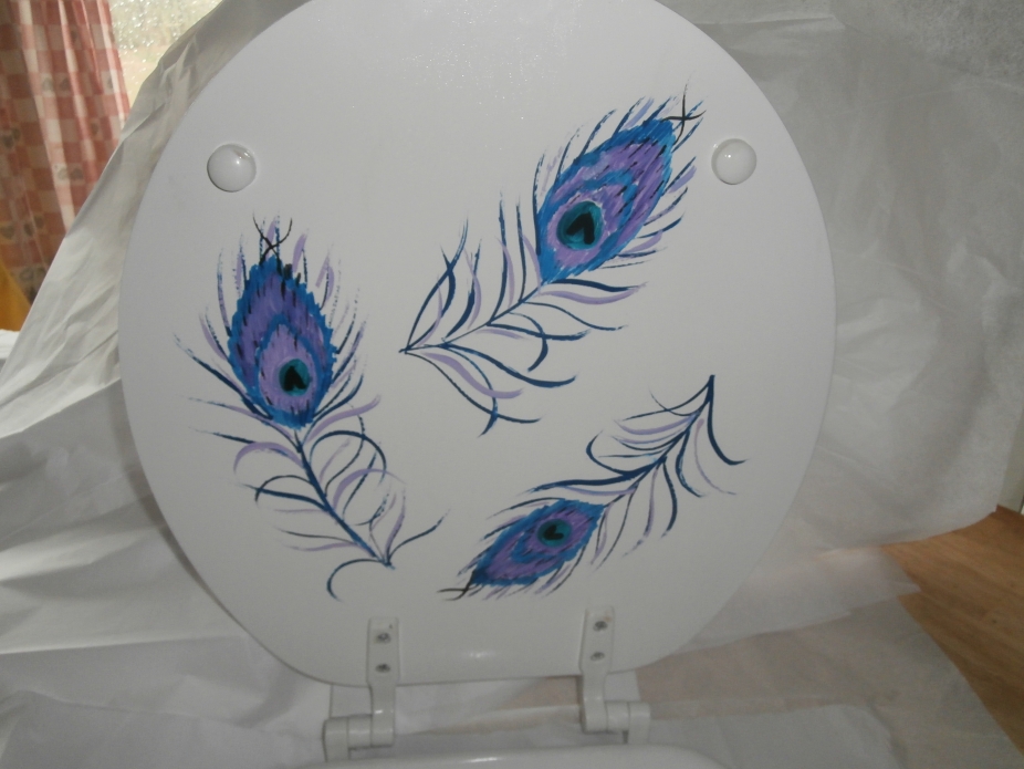 Hand painted blue peacock w/jewels toilet seat/standard size
