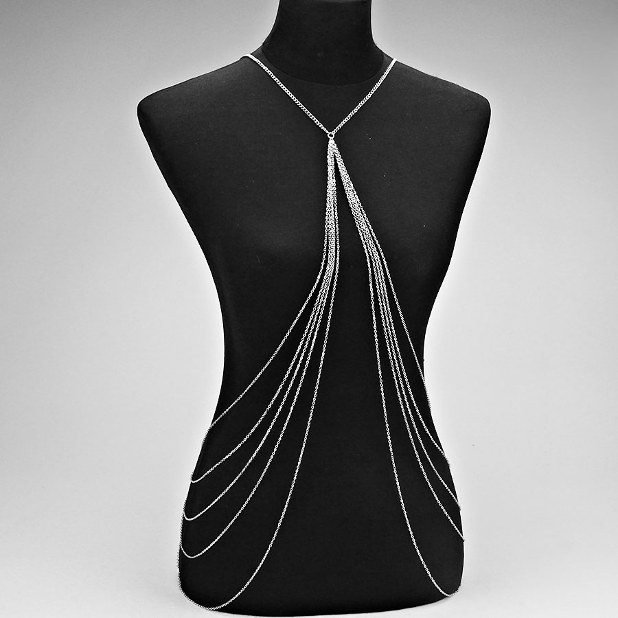 Simple Chain Vest Body Chain - Silver Rhodium by Gingas Galleria