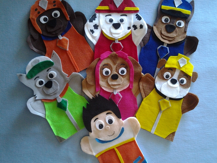Paw Patrol felt hand Puppets by puppetmaker, Puppets