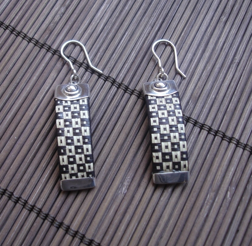 Straw Woven 950 Sterling Silver Earrings by Gionella Jewelry