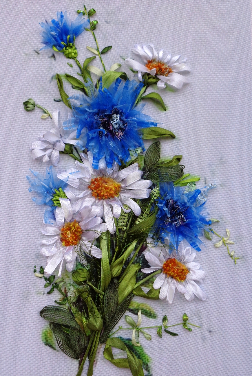 Picture Wildflowers, Silk ribbon embroidery, ribbonwork