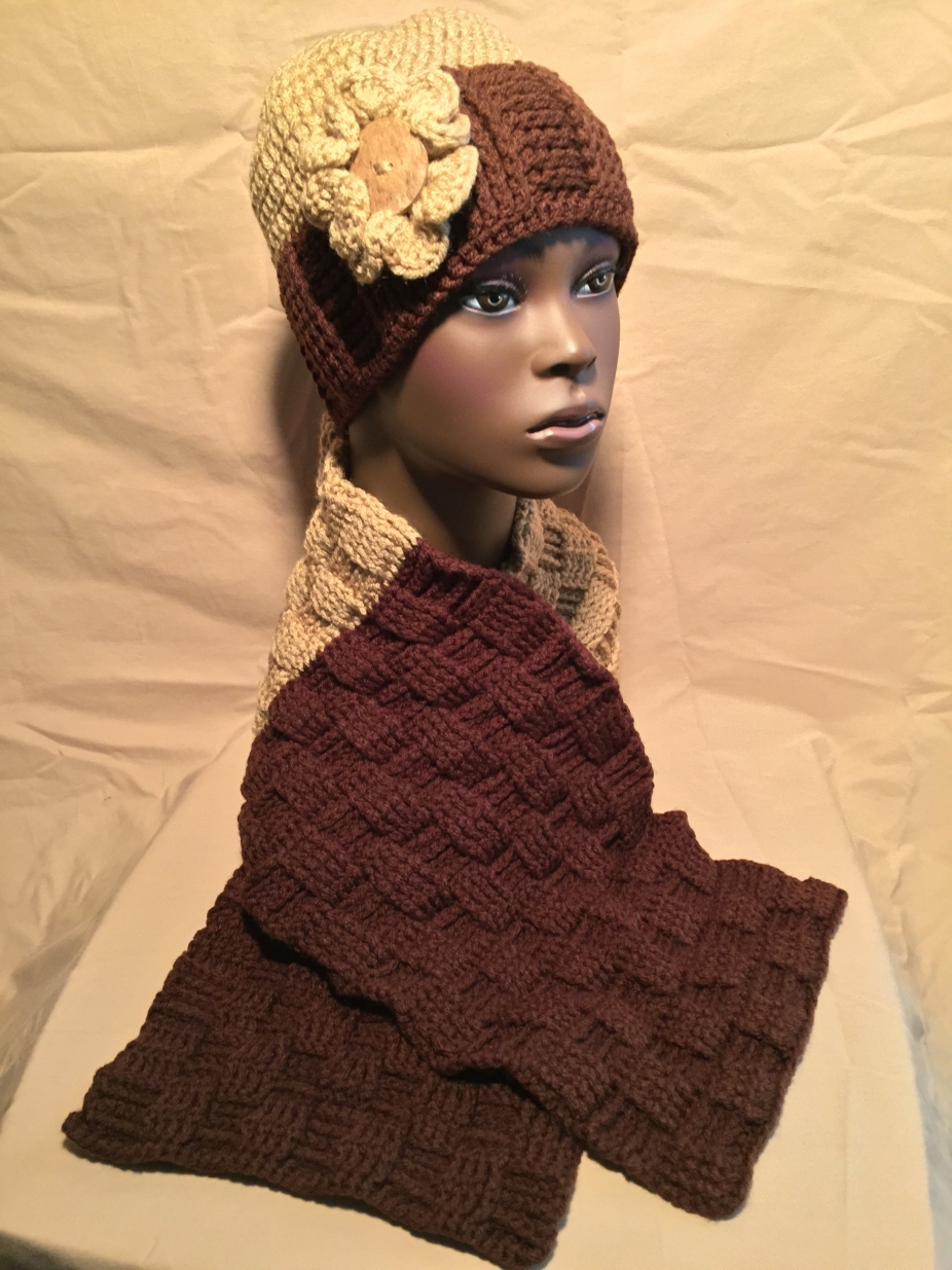 Crocheted Basket Weave Hat and Scarf by dlf accessories, Hats