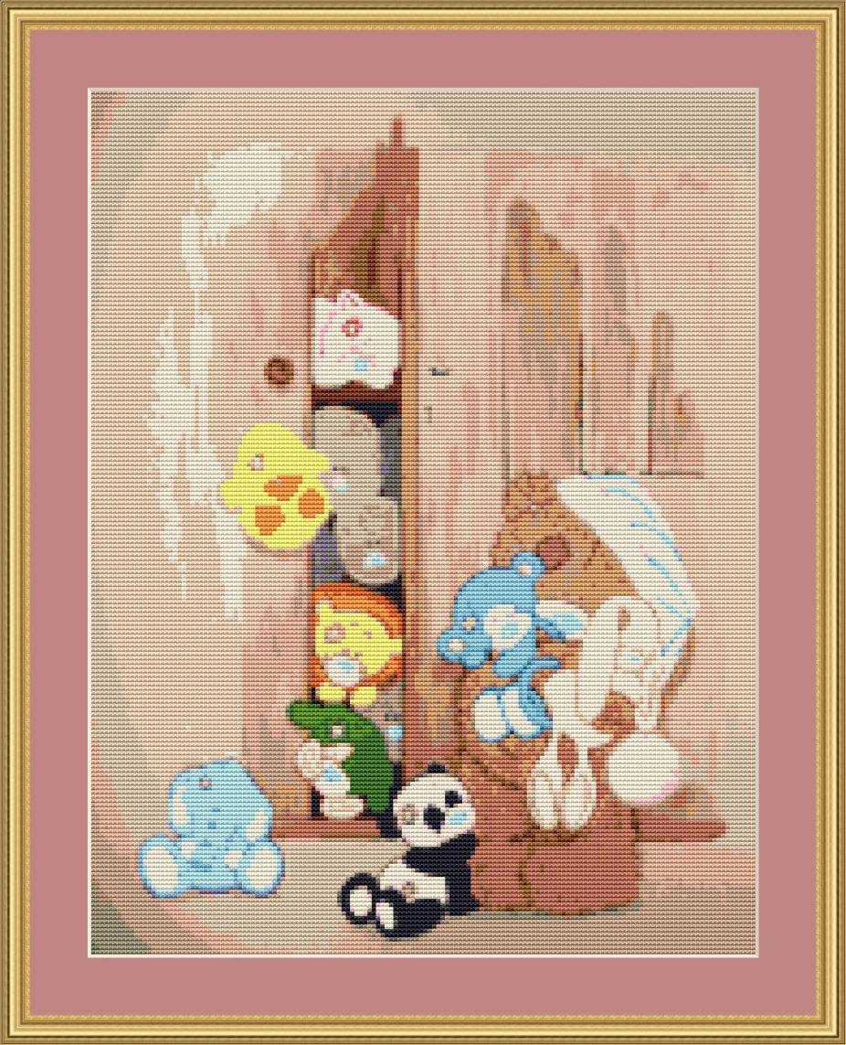 Toys In Cupboard Cross Stitch Pattern by Avalon Cross Stitch