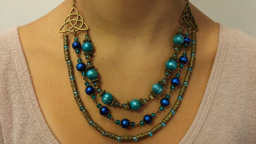 3 row teal glass & pearls beaded necklace by Inner Queen Jewellery