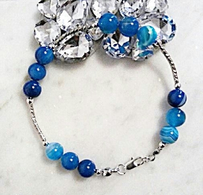 Blue Lace Agate Bracelet, Agate Beaded Bracelet, Agate Stone