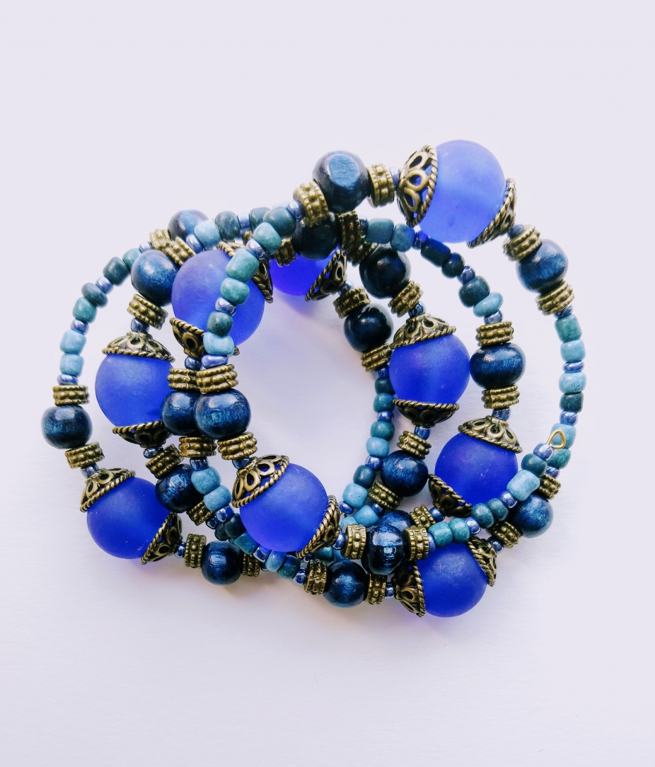 Darker blue wrap bracelet 4 rows by Inner Queen Jewellery, Bracelets