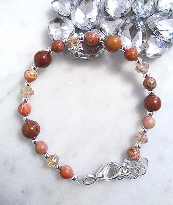 Multi Gemstone Beaded Bracelet, Mookaite Jasper Beads Bracelet