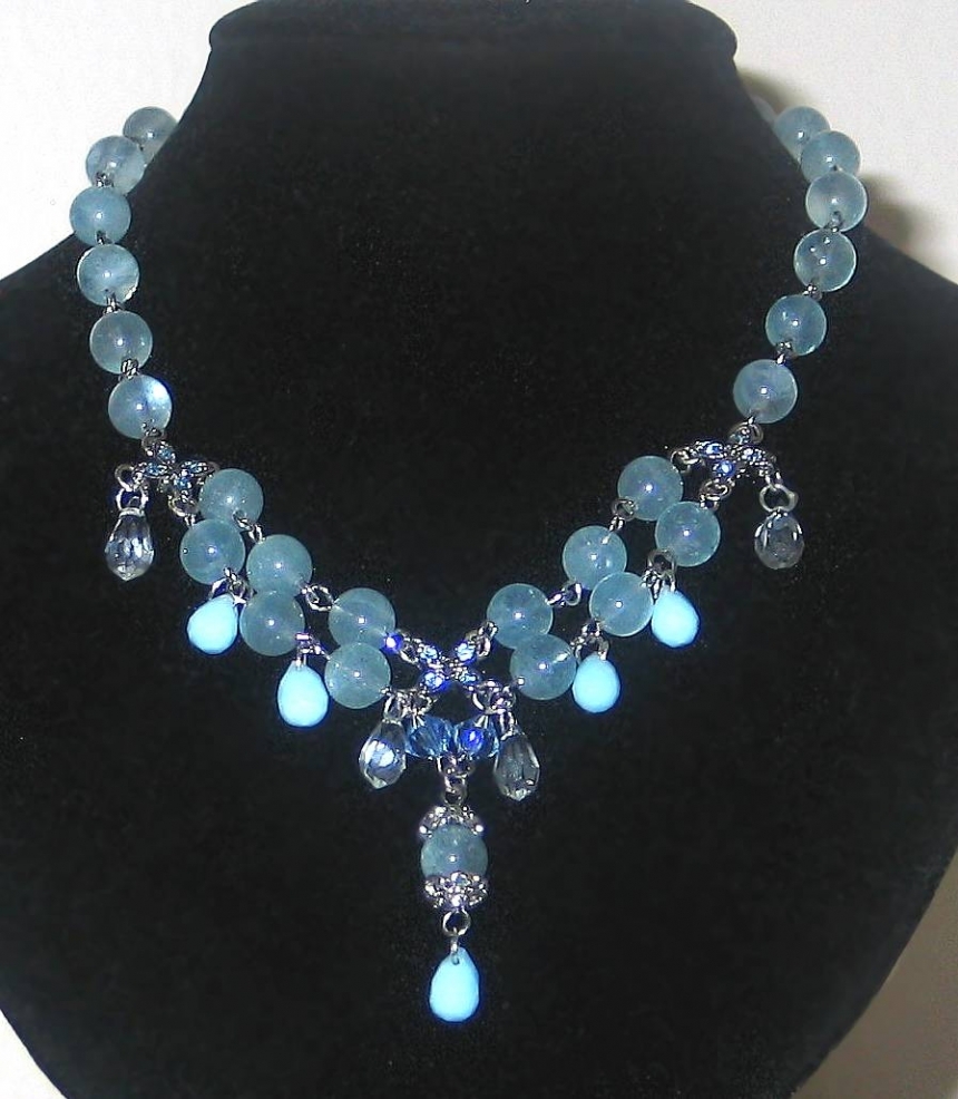 Aquamarine Stones & Swarovski Crystals by Cher Castro, Chokers