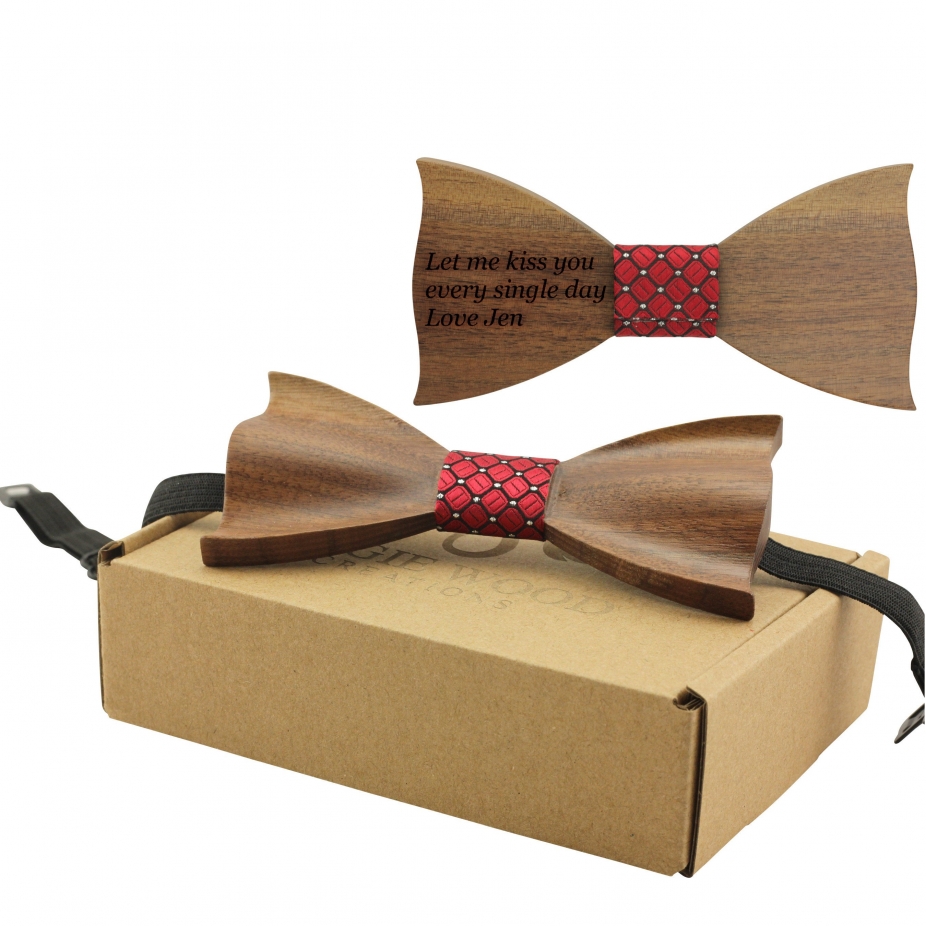 Engraved Solid Pointed Butterfly Wooden Bow Tie (B1306