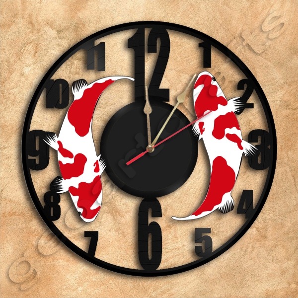 Koi Fish Goldfish Wall Clock Vinyl Record Clock Free Shipping