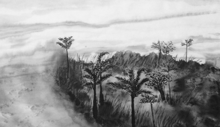 Landscape gift, Ink and water painting, Black White Art by KlaraArt