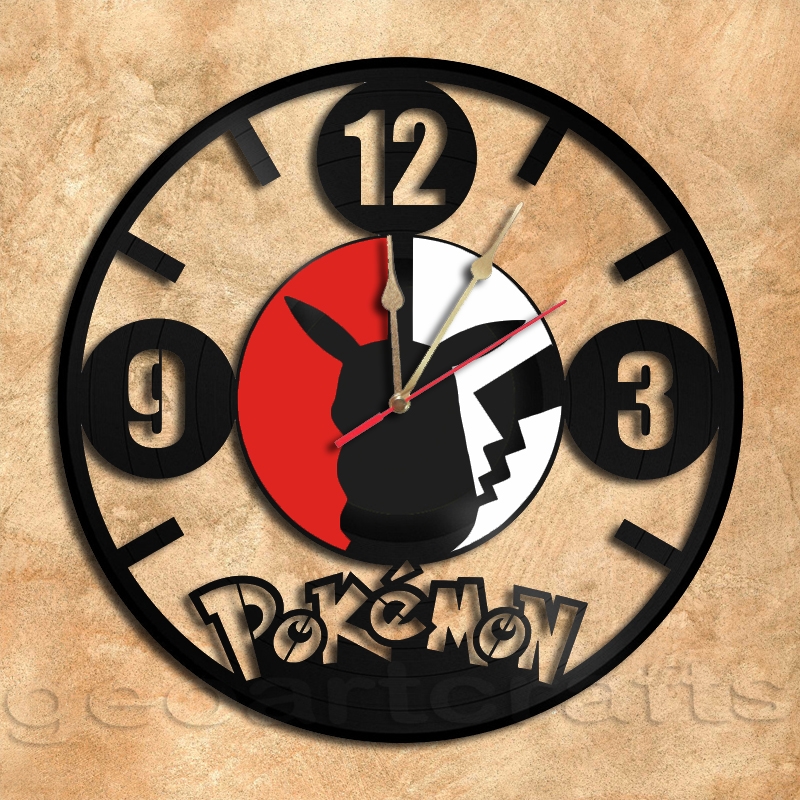 Pokemon Pikachu Wall Clock Vinyl Record Clock by vinylrecordclocks