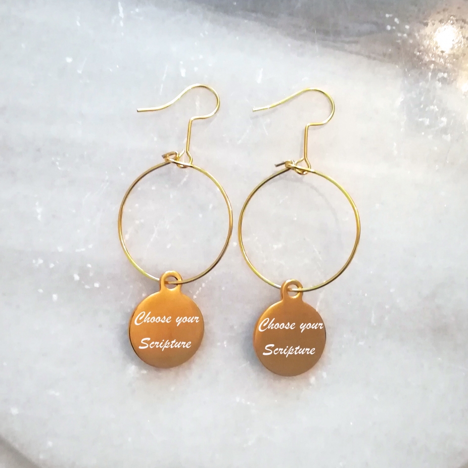 Gold Christian scripture bible verse hoop charm earrings Canada