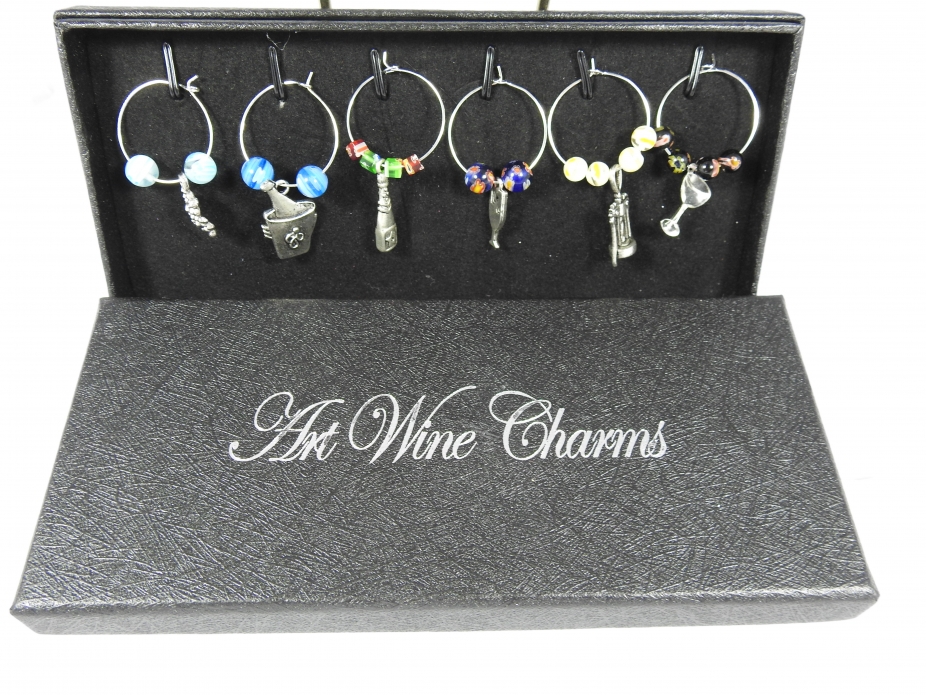 Six Drinking Themed Wine Glass Charms In A Box Free Shipping