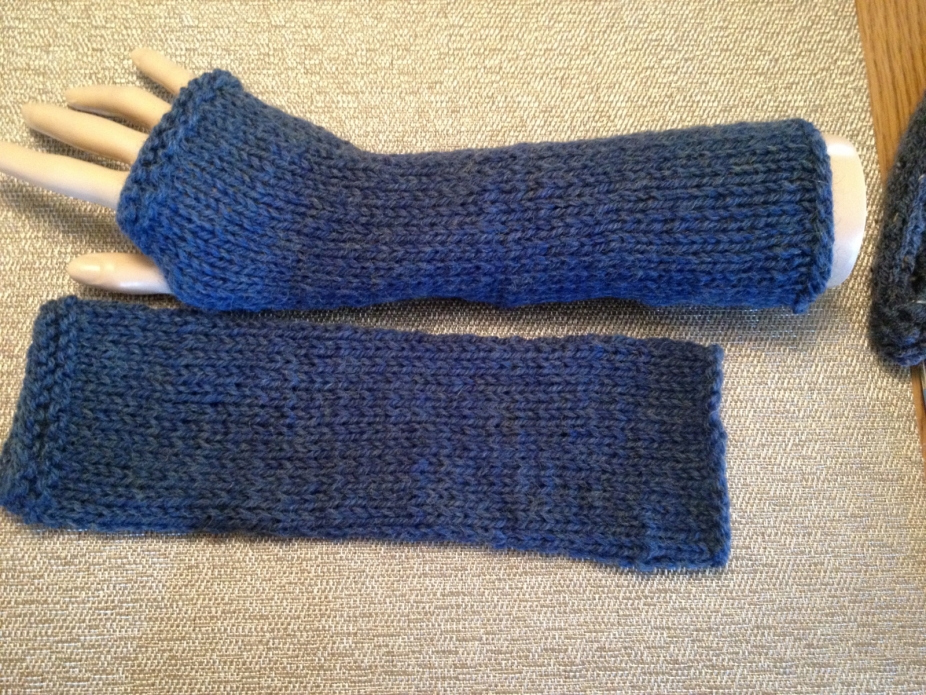 Blue Wool Smooth Knit Arm Warmers with Thumb Opening