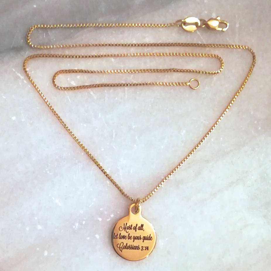 Engraved Christian bible verse pendant necklace - gold