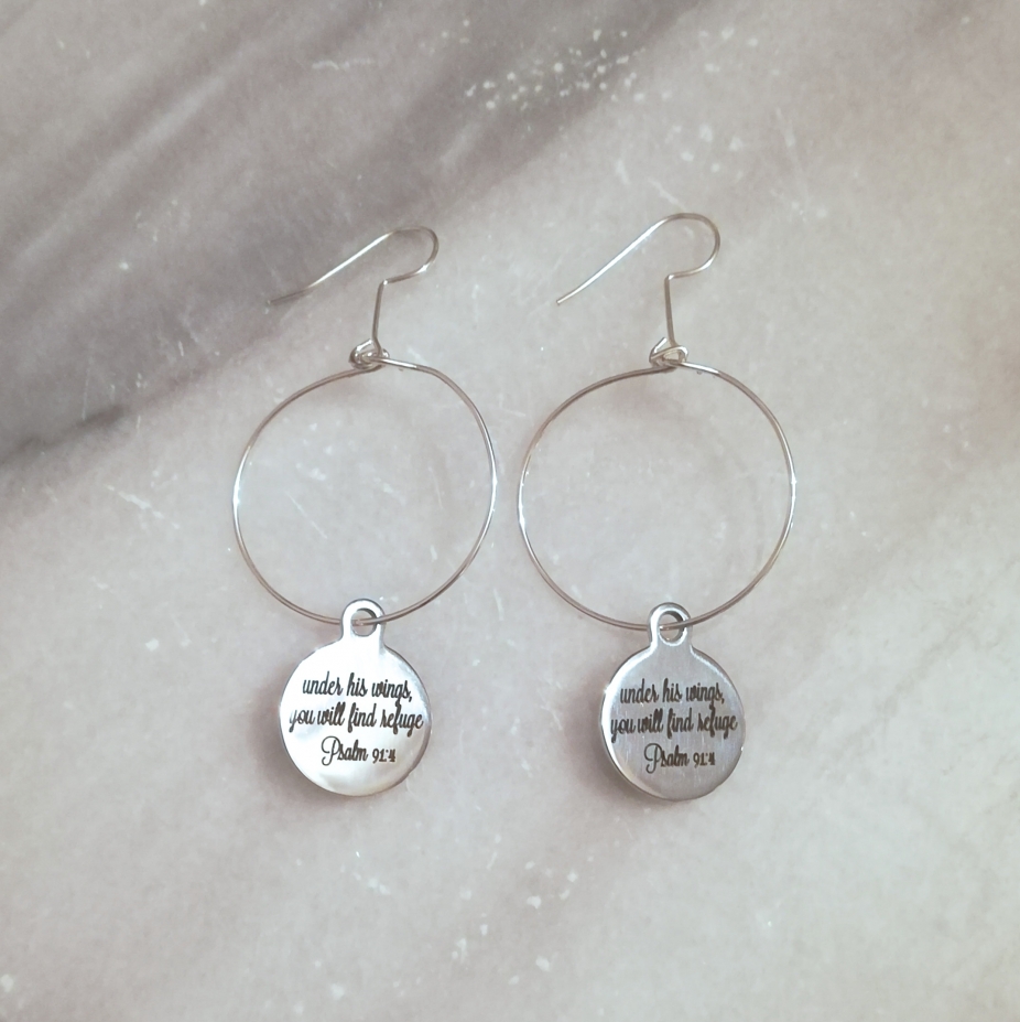 Engraved Christian scripture bible verse hoop earrings in steel