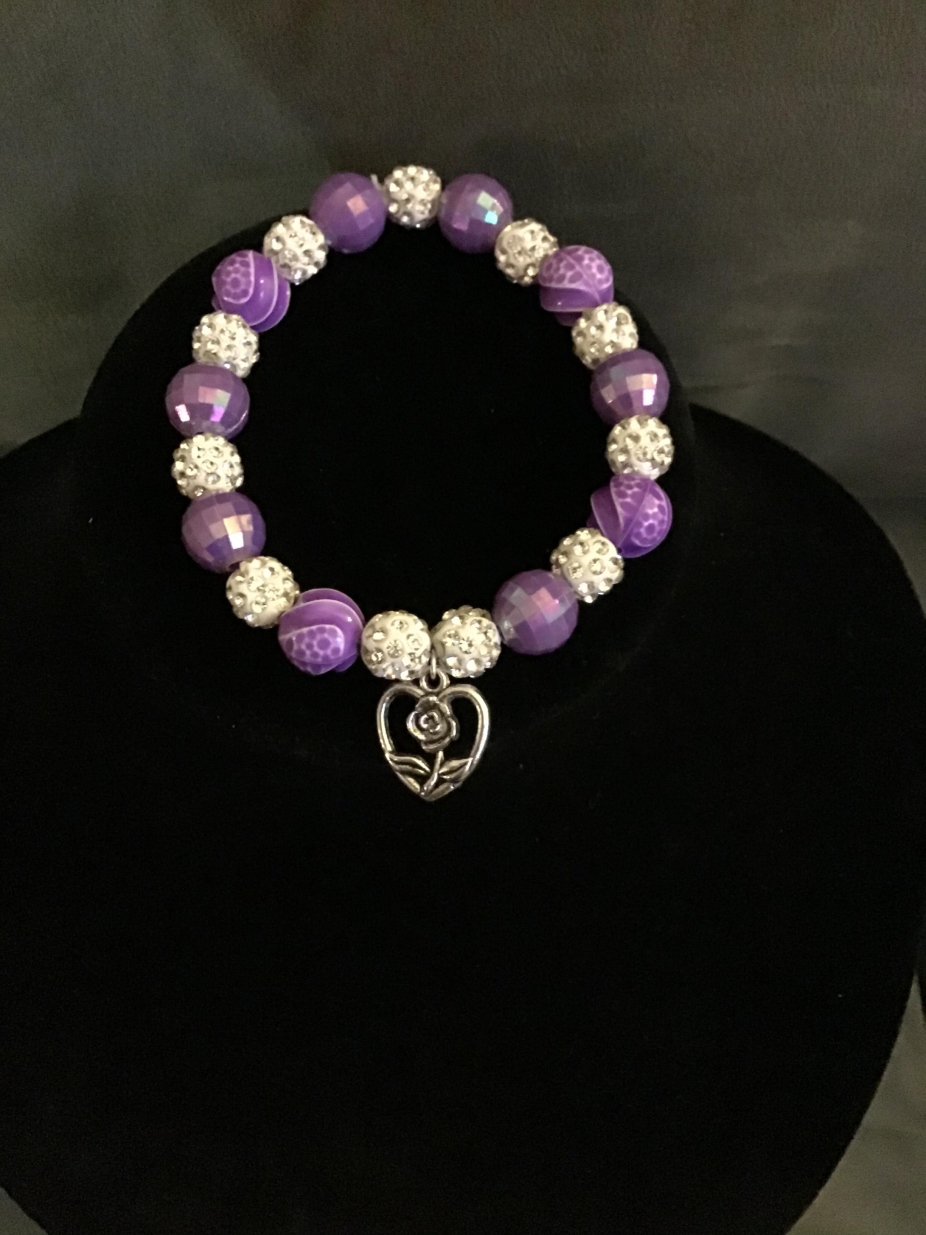 Unique Beaded Purple and Light Gray Bracelet