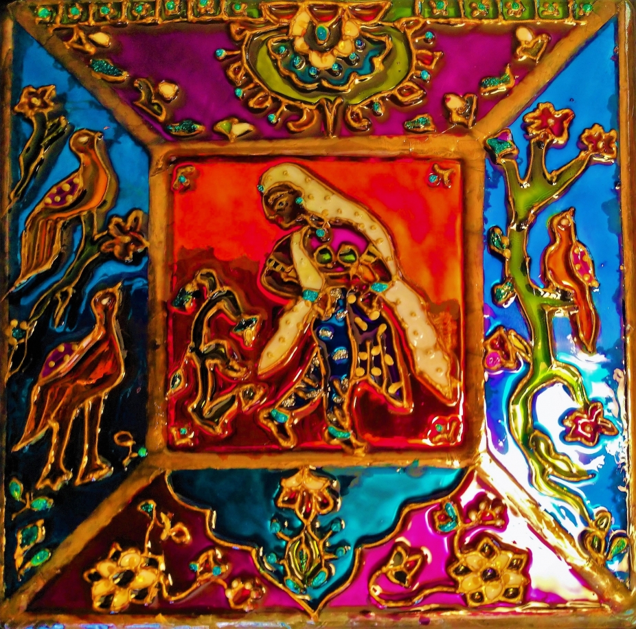 Hand Painted Mirror Box Vase Indian Mughal Rajasthani Motifs Meenakari Painting