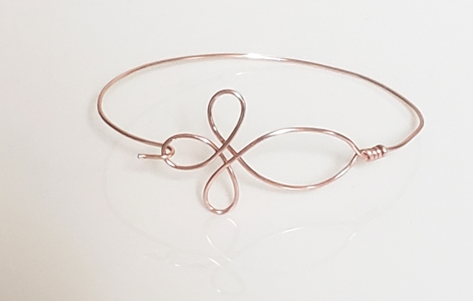 Rose Gold NonTarnish Wire Cross Bracelet Single Wire Bangle