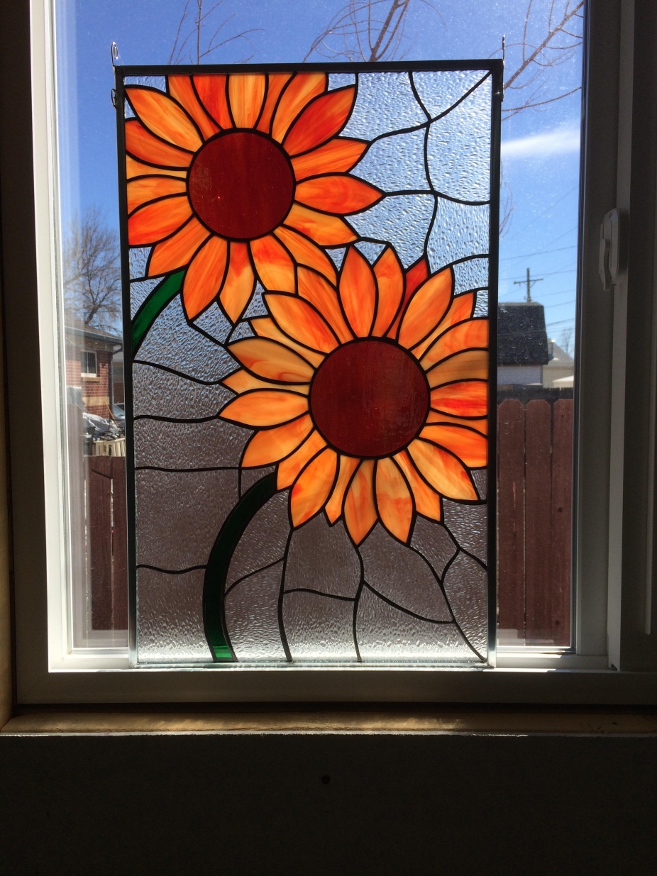 Stained Glass Sunflower Panel Orange Red Yellow Green 5038