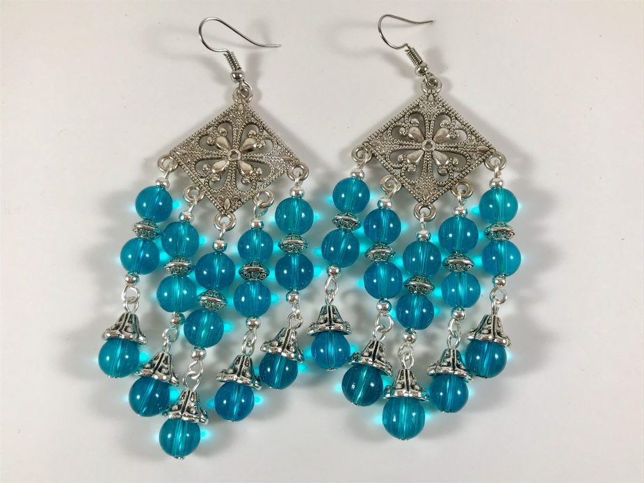 Glass bead earring, Teal bead earring, Blue Teal bead earring
