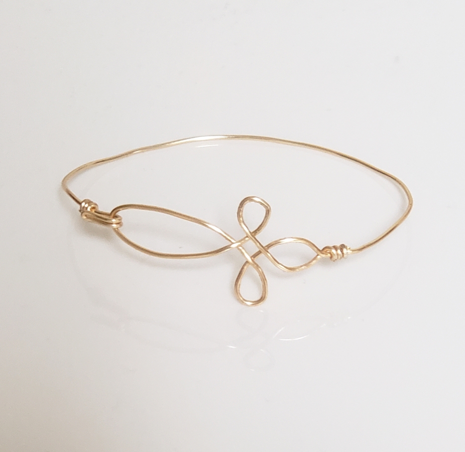 Gold NonTarnish Wire Cross Bracelet Single Wire Bangle