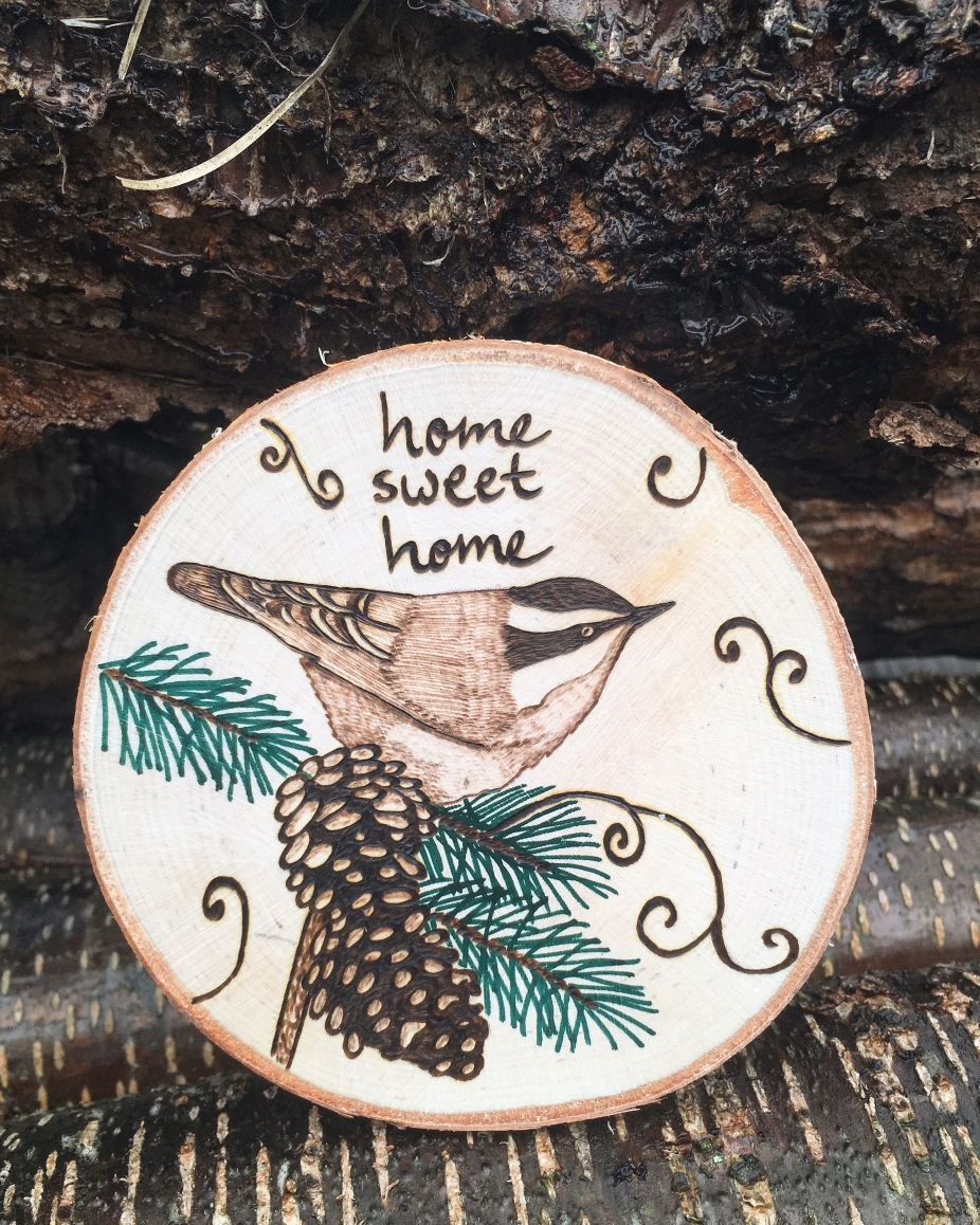 Home Sweet Home Chickadee Bird  Magnet  Wood Fridge Magnet 