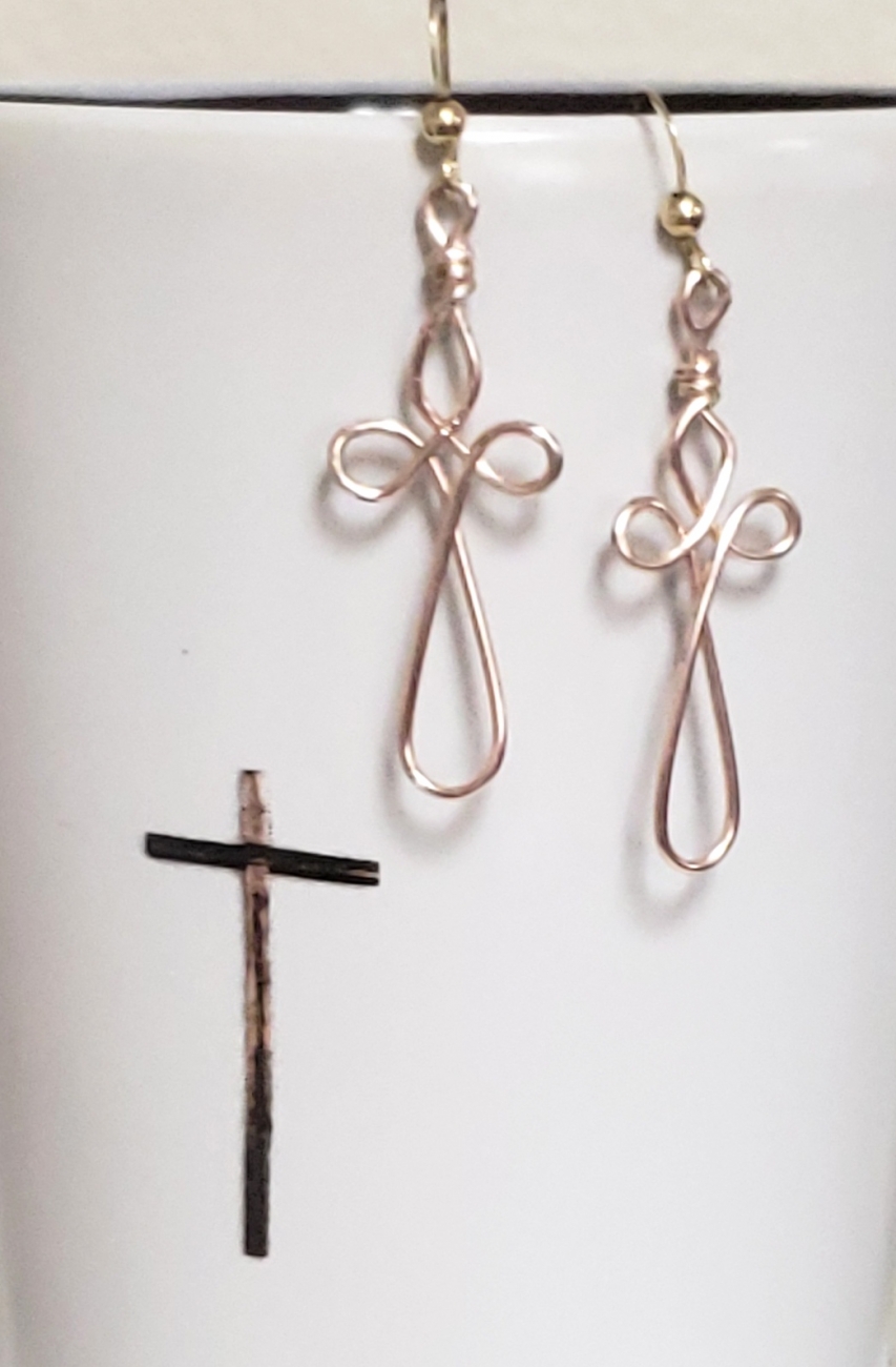 Rose Gold Non-Tarnish Wire Cross Earrings by Touch of Grace Designs