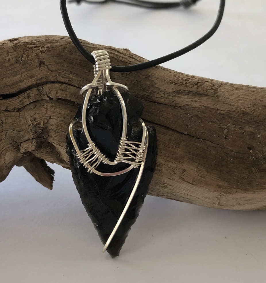Arrowhead pendantObsidian with Sterling Silver Wire Wrap
