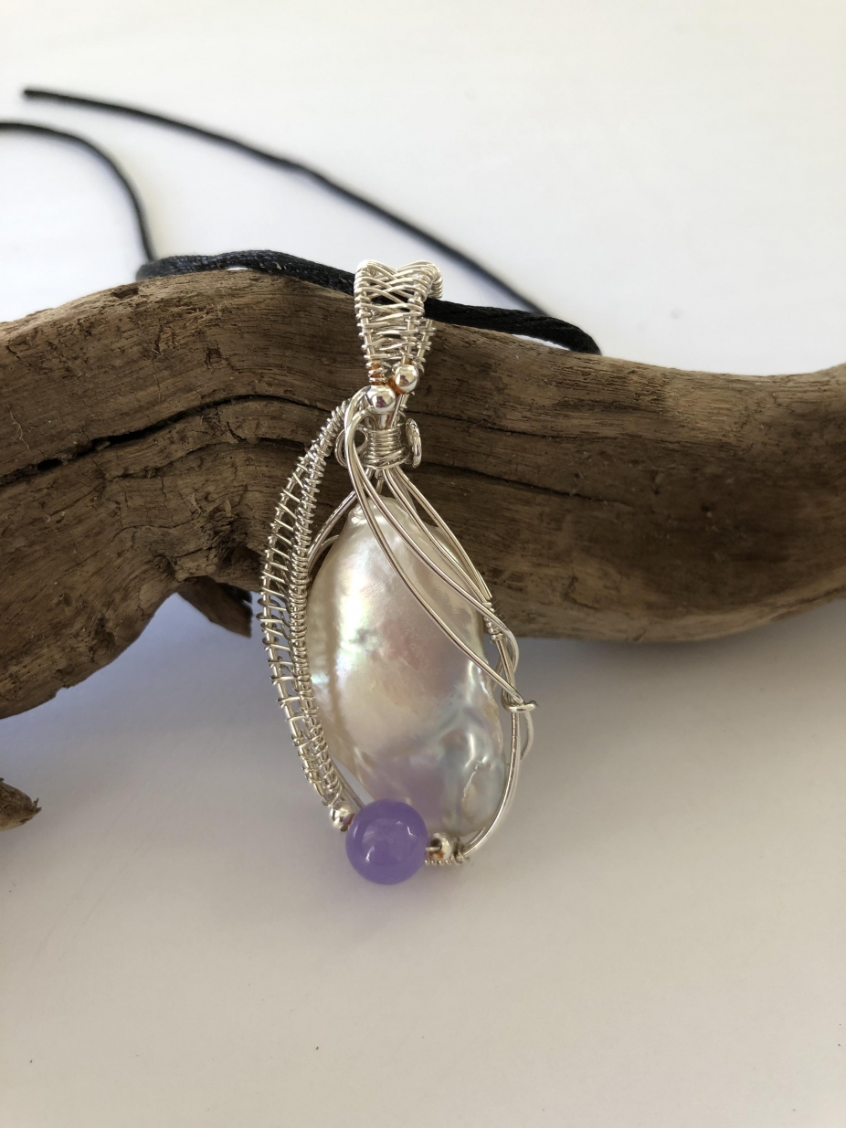 Long Biwa Pearl Sterling Silver Pendant By Jewelry Virginia Zoom More Images