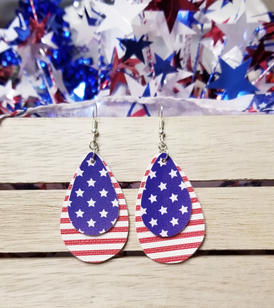 Double layer american flag earrings by Walkers Creations, Earrings