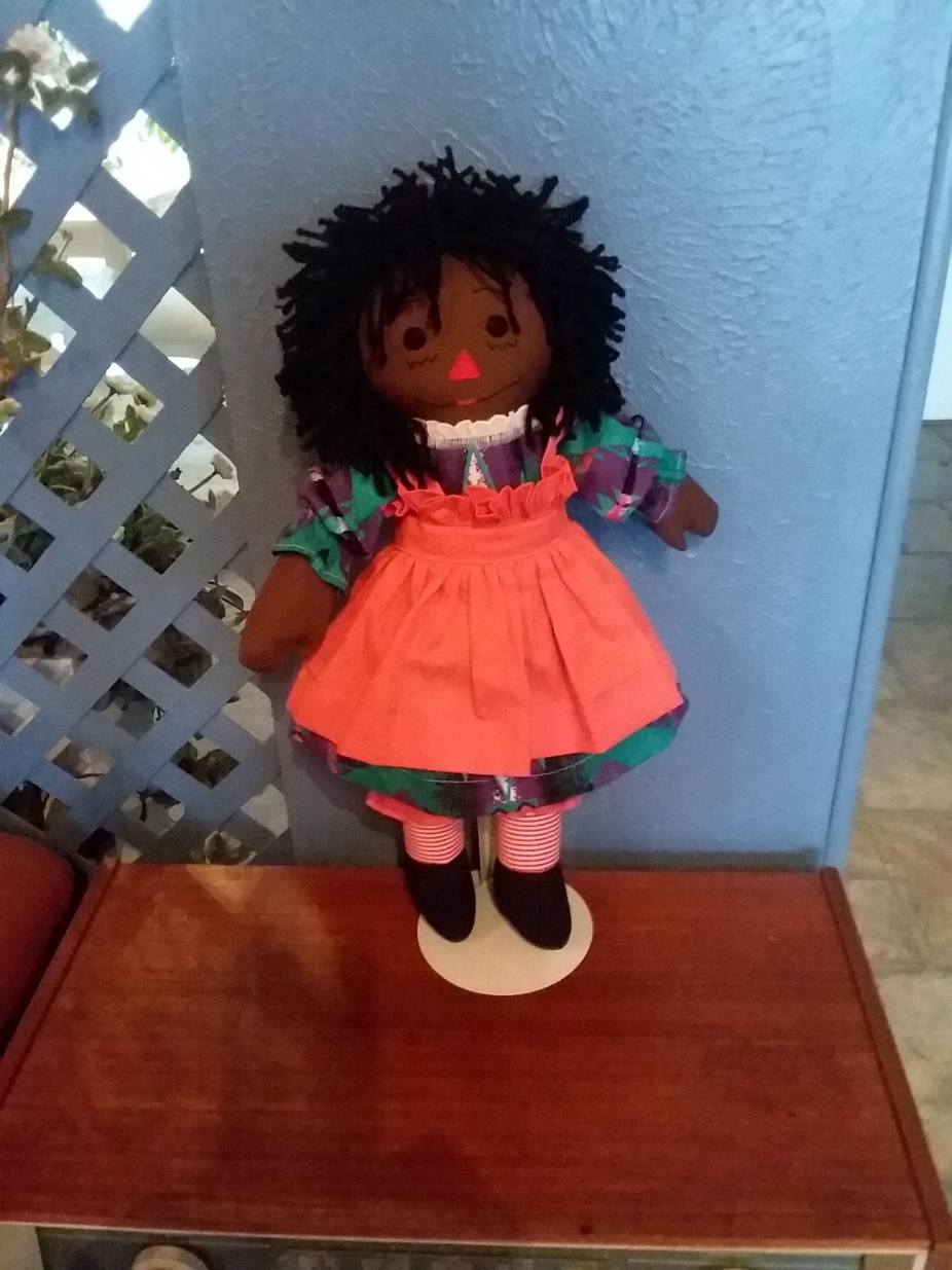 20 Hand Crafted Cloth Ebony Raggedy Ann Doll by 