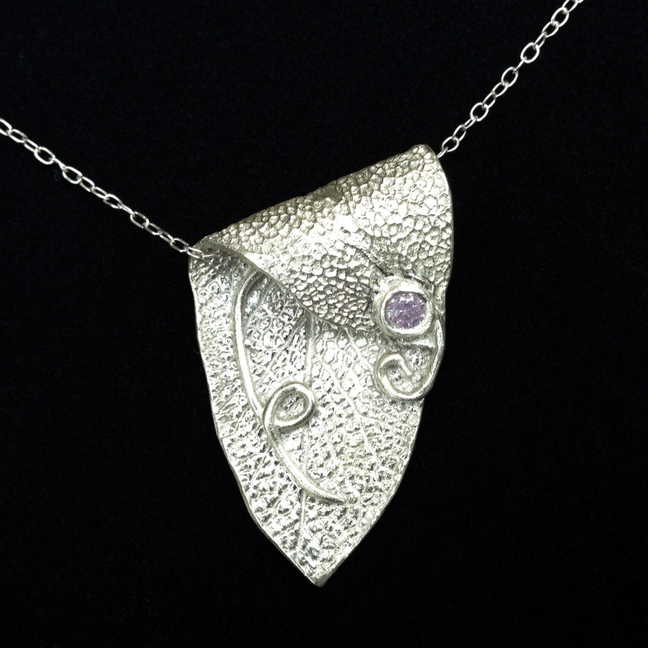 Silver Sage Leaf Pendant, Silver Necklace, Unique Art Clay Jewelry, Fine...