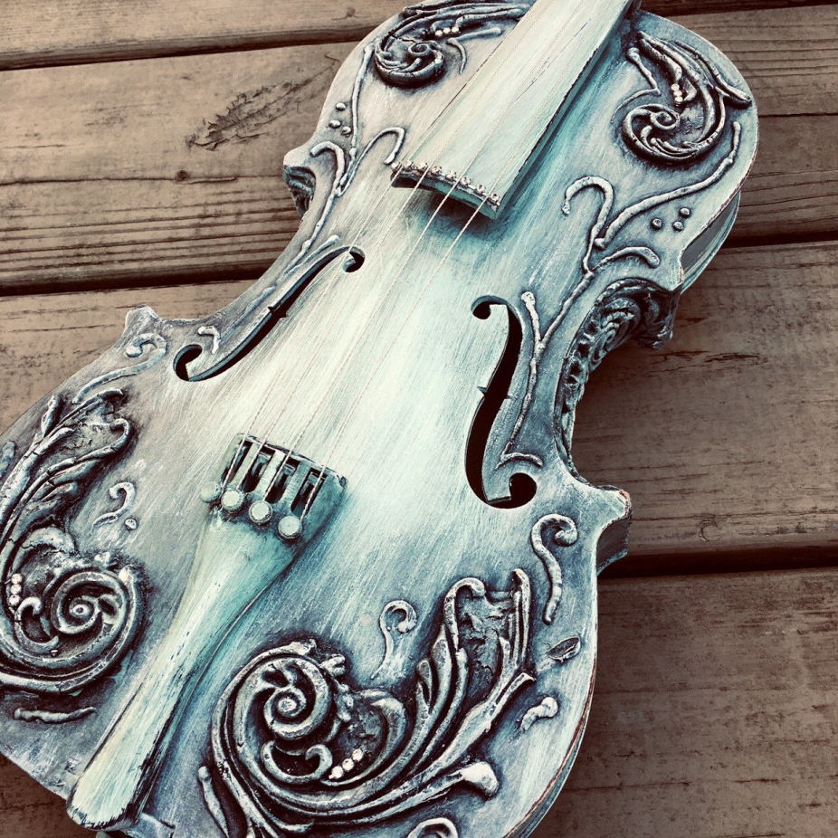 Violin decor - Shabby chic distressed embellished violin