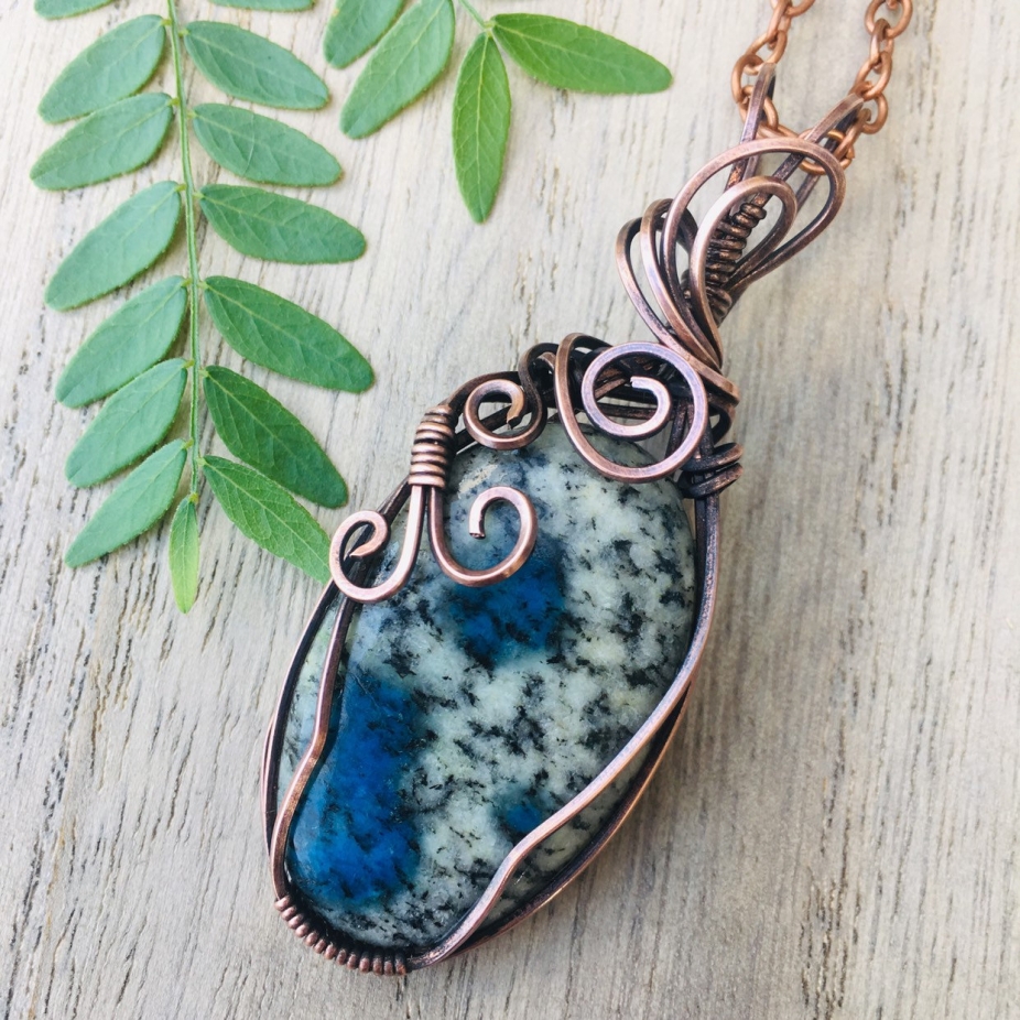 Wire wrapped pendant Natural jasper copper wire wrap pendant necklace