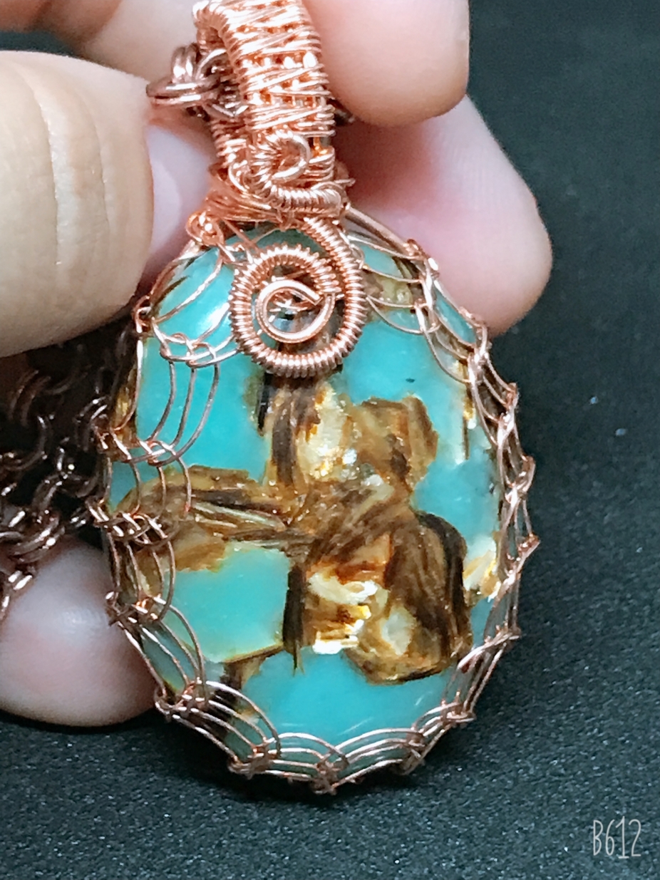 Mint and Gold wire necklace by AdaraCatori, Wire Wrapped Jewelry