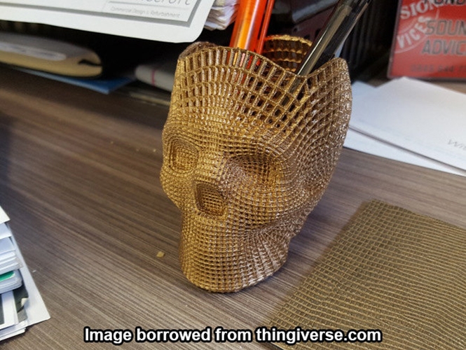 Desktop Wireframe Skull Pen & Pencil Holder by Durham 3D Printing